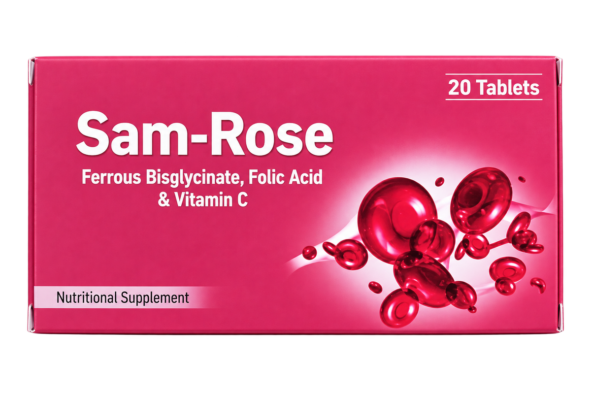 Samrose™ Premium Iron Supplement | Ferrous Bisglycinate, Folic Acid & Vitamin C (20 Tablets)