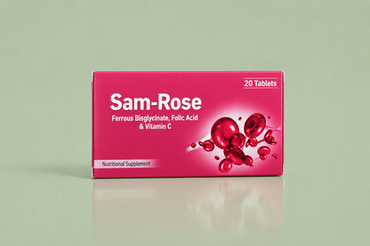 Samrose™ Premium Iron Supplement | Ferrous Bisglycinate, Folic Acid & Vitamin C (20 Tablets)