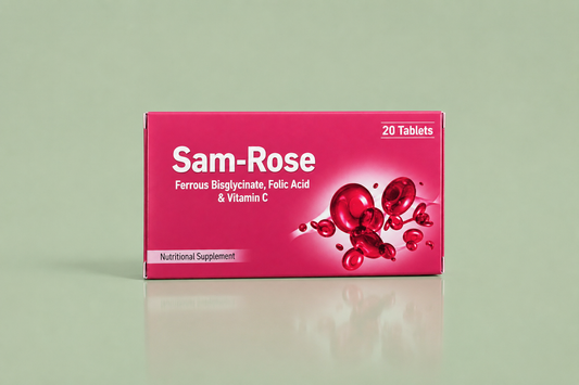 Samrose™ Premium Iron Supplement | Ferrous Bisglycinate, Folic Acid & Vitamin C (20 Tablets)