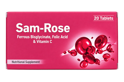 Samrose™ Premium Iron Supplement | Ferrous Bisglycinate, Folic Acid & Vitamin C (20 Tablets)